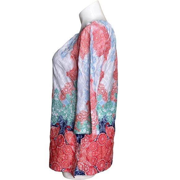 Reba Multicolor Bohemian Tunic Top, 3/4 Sleeves Paisley Print Design Women's L - Picture 6 of 10